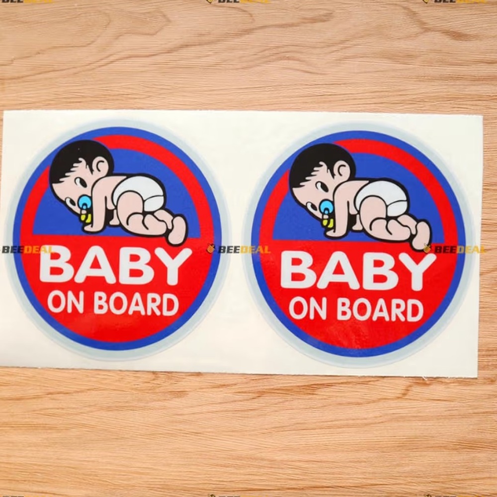Baby On Board Round Decal Sticker - Red & Blue (Pair)